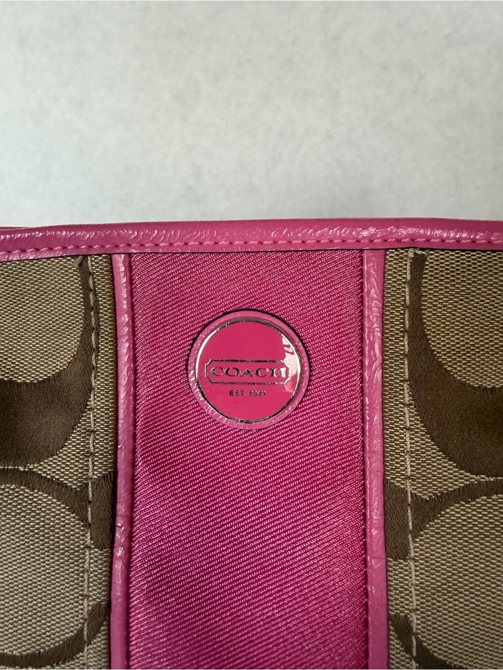 Coach Signature Stripe Crossbody Bag Khaki Brown Pink F21905 - Picture 4 of 5